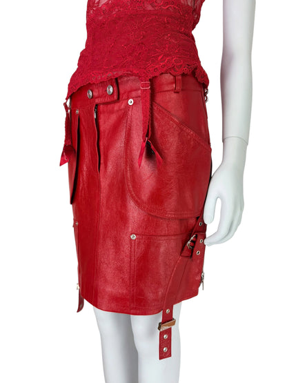 Dior by John Galliano Fall 2003 Red Leather Garter Skirt