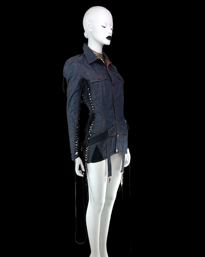 Jean Paul Gaultier Spring 2004 Runway Lace-Up Denim Jacket / Micro Dress