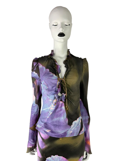 Roberto Cavalli Fall 1999 Iris Print Silk Ensemble