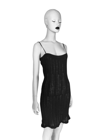 Gucci by Tom Ford Spring 1997 Black Open Work Knit Runway Dress