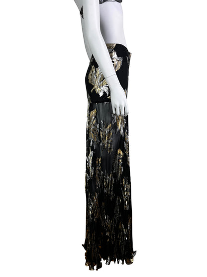 Dolce & Gabbana Fall 2000 Lamé Brocade Black Chiffon Silk Pleated Evening Trousers