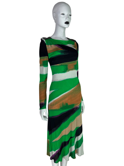 Versace Fall 2001 Jersey Brush Stroke Printed Dress