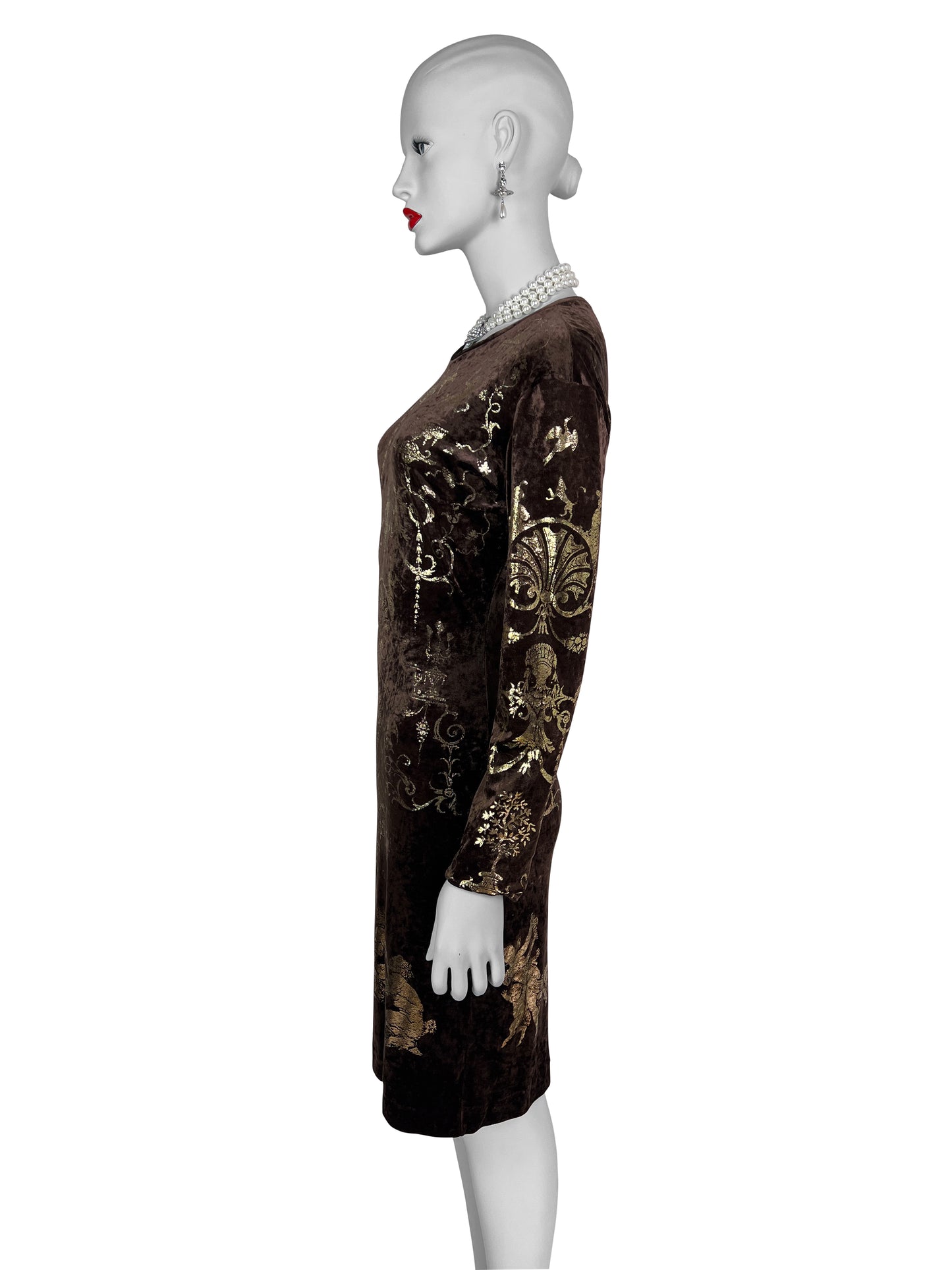 Vivienne Westwood Fall 1990 “Portrait Collection” Foiled “Boulle” Printed Velvet Bodycon Dress
