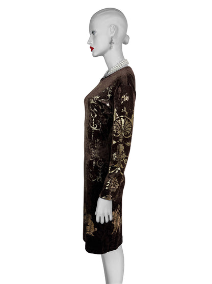 Vivienne Westwood Fall 1990 “Portrait Collection” Foiled “Boulle” Printed Velvet Bodycon Dress