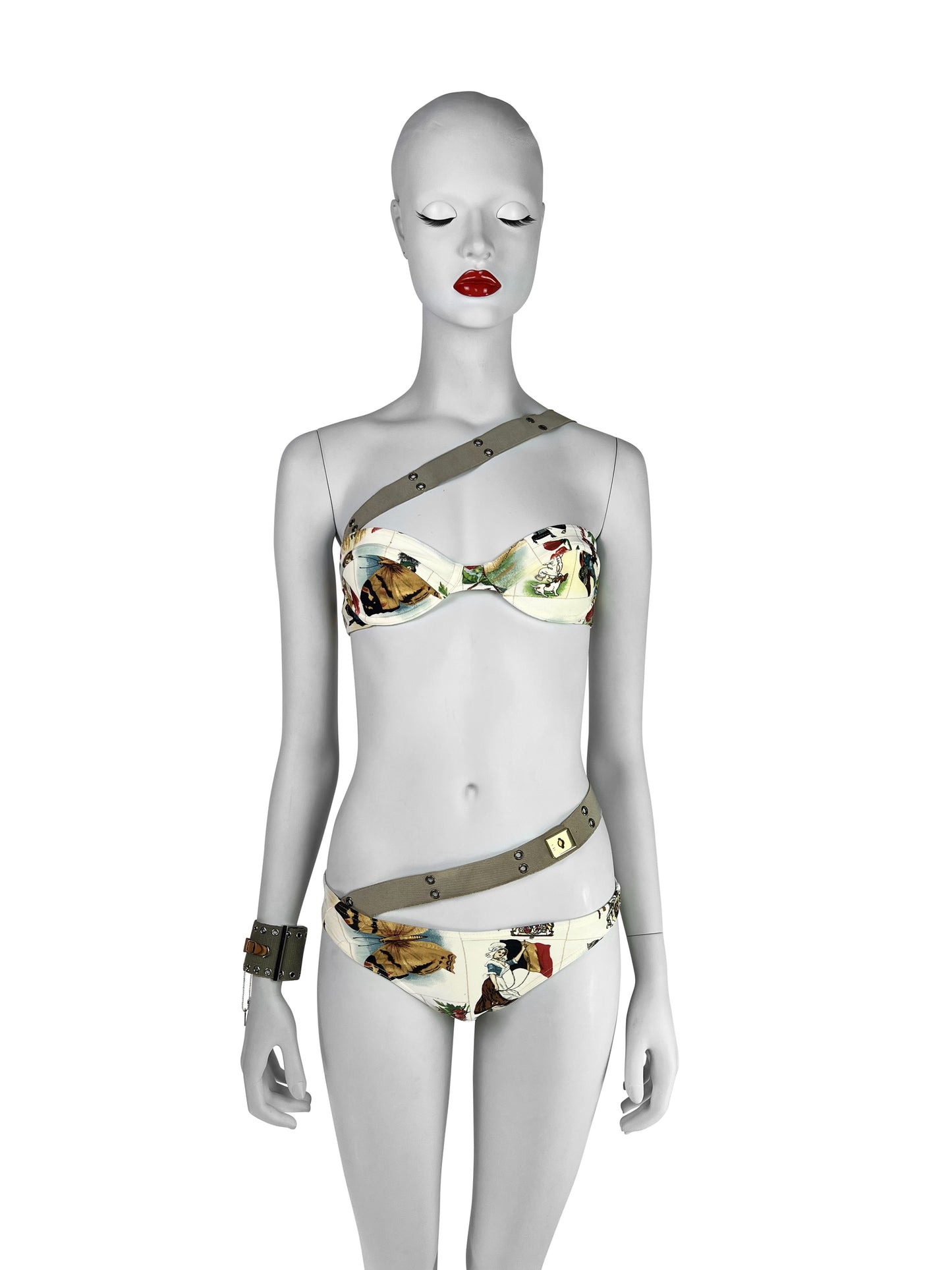 Dior by John Galliano Spring 2002 Stamp Print Bikini with Belts