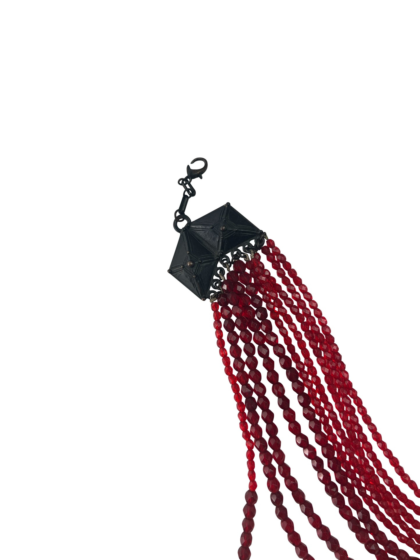 Jean-Paul Gaultier Fall 1998 Red Glass Bead Multi-Strand Choker Necklace with Cross