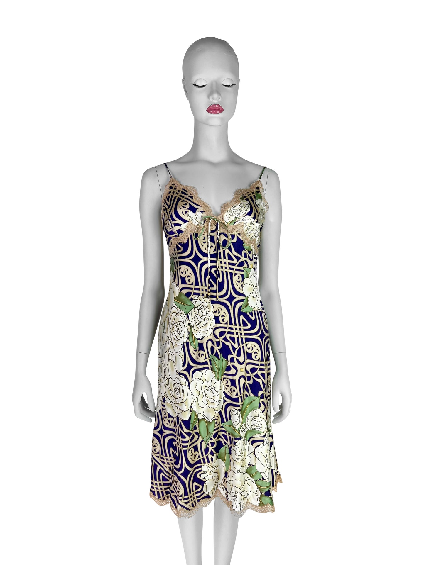 Roberto Cavalli Fall 2006 Blue Beige Silk Slip Dress