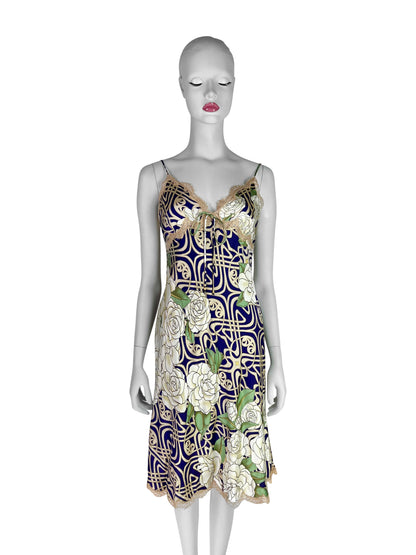 Roberto Cavalli Fall 2006 Blue Beige Silk Slip Dress
