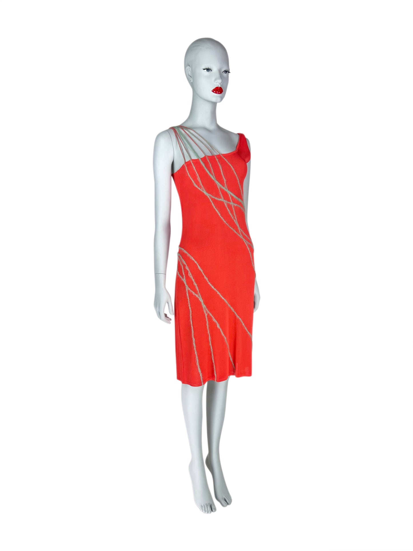 Gianni Versace Spring 1998 Red-Orange Knit Mini Dress with Mohair Detailing