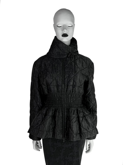 Dior by John Galliano Fall 1998 Black Peplum Monogram Jacket and Jacquard Evening Skirt Runway Ensemble