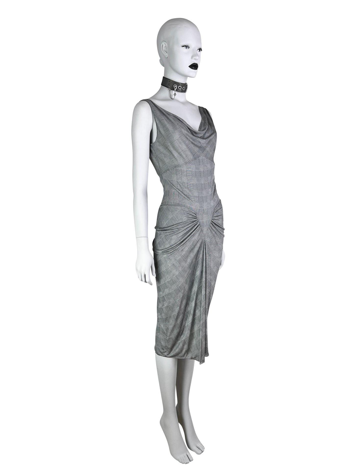 Dior Spring 2000 Plaid Print Silk Draped Jersey Dress