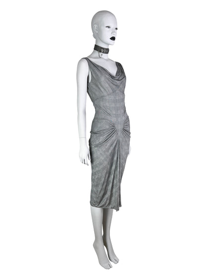Dior Spring 2000 Plaid Print Silk Draped Jersey Dress