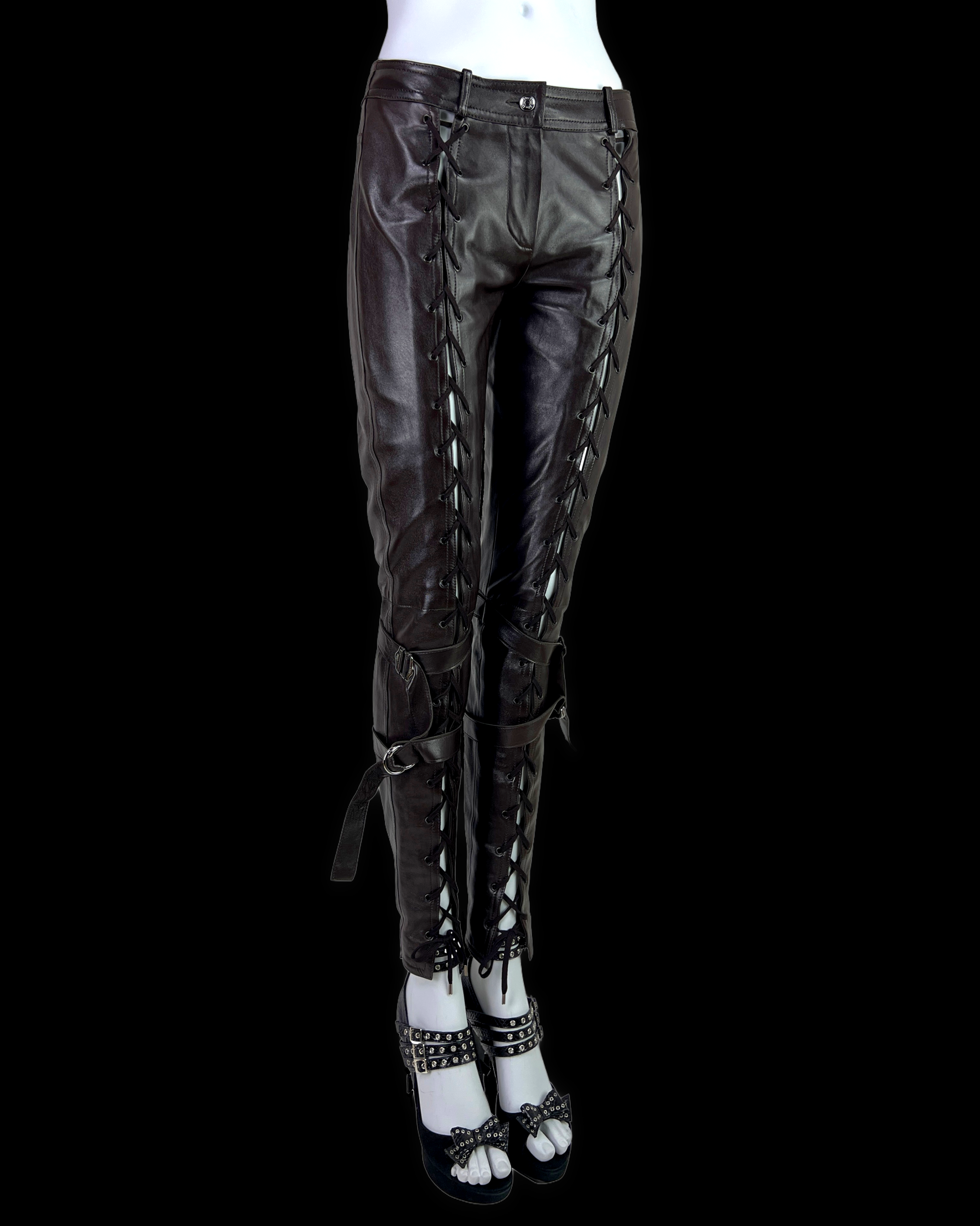 Dior Fall 2003 Leather Lace-Up Pants in Dark Chocolate