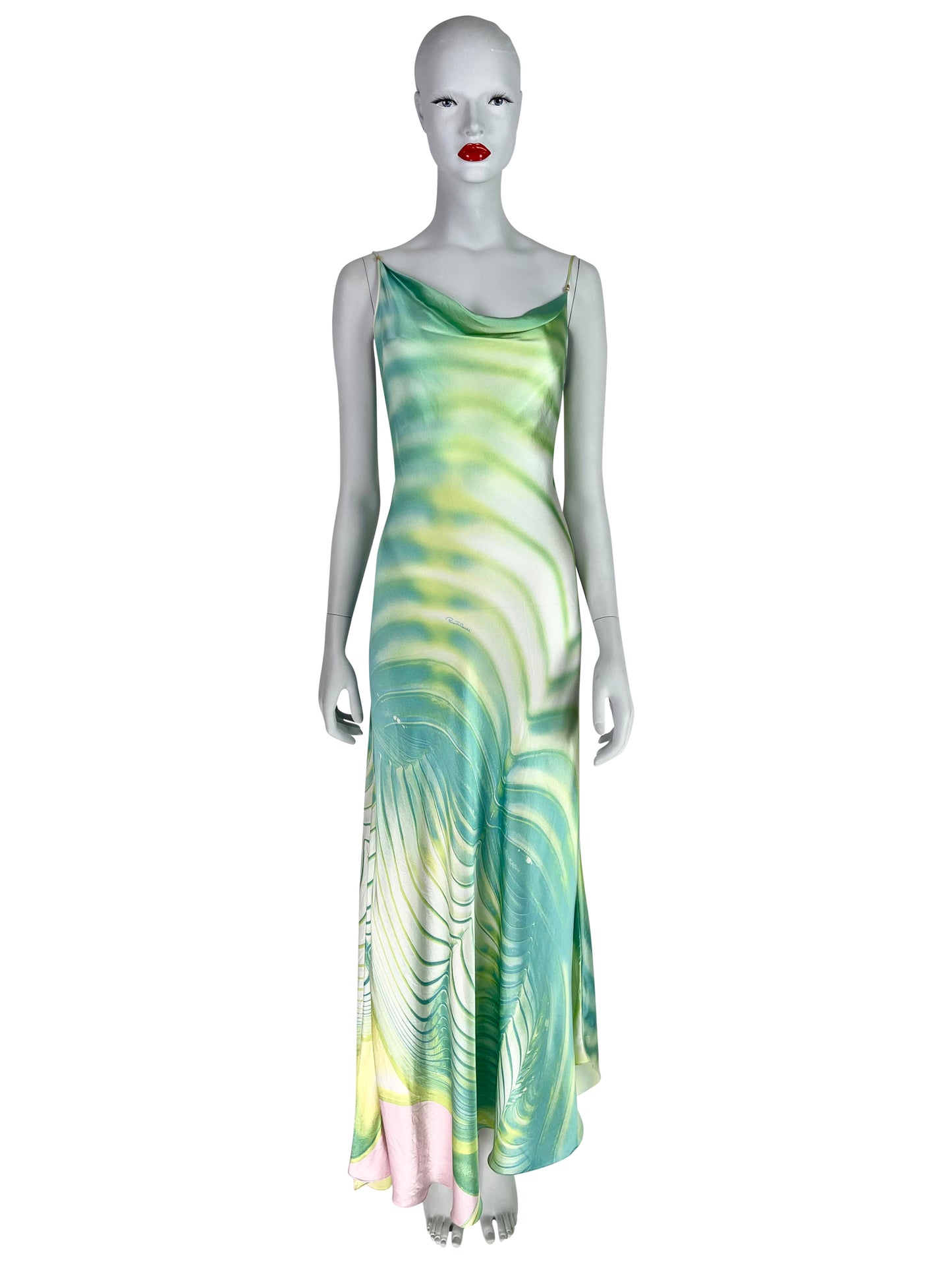 Roberto Cavalli Spring 2001 Pool Print Silk Bias-Cut Maxi Dress