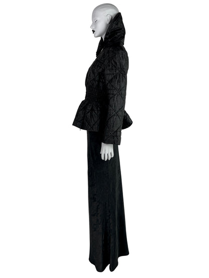Dior by John Galliano Fall 1998 Black Peplum Monogram Jacket and Jacquard Evening Skirt Runway Ensemble
