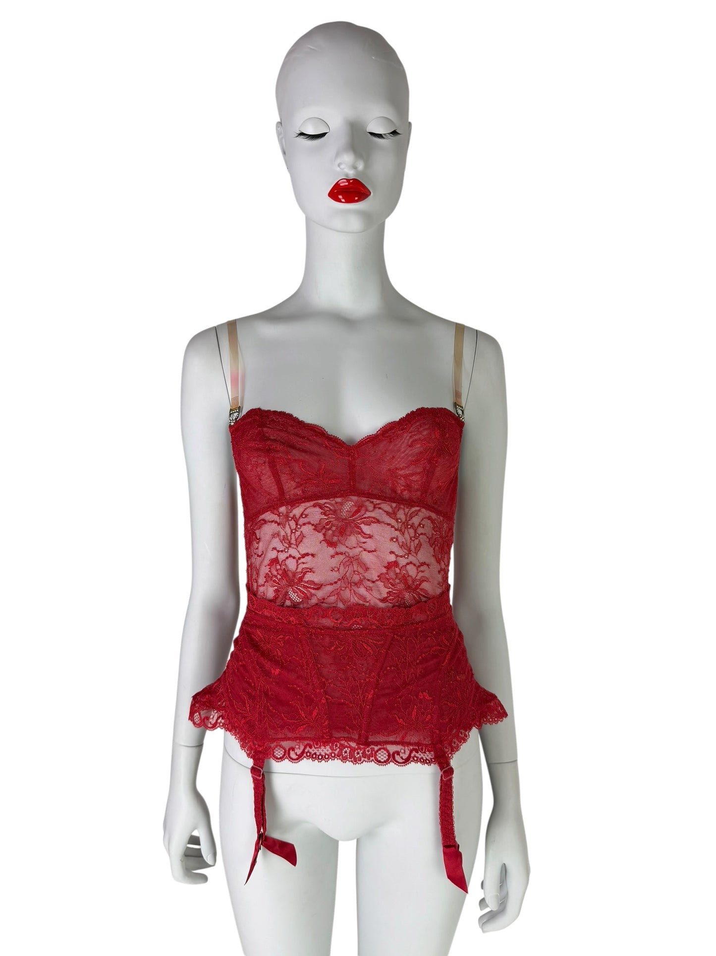 Dior by John Galliano 2003 Red Lace Top & Garter Belt