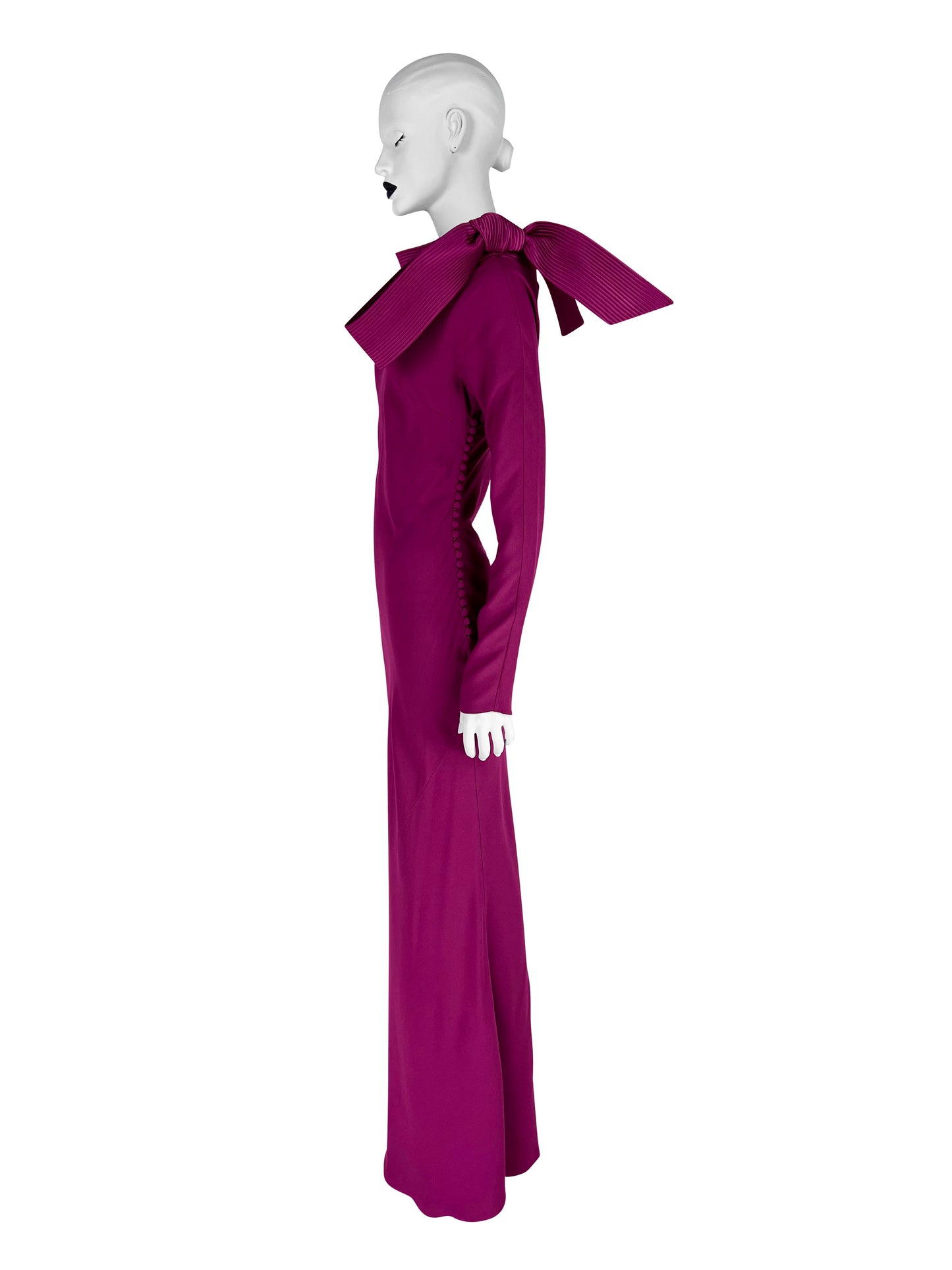 Dior by John Galliano Fall 1999 Bias-Cut Crepe Fuchsia Dress with a Bow Collar