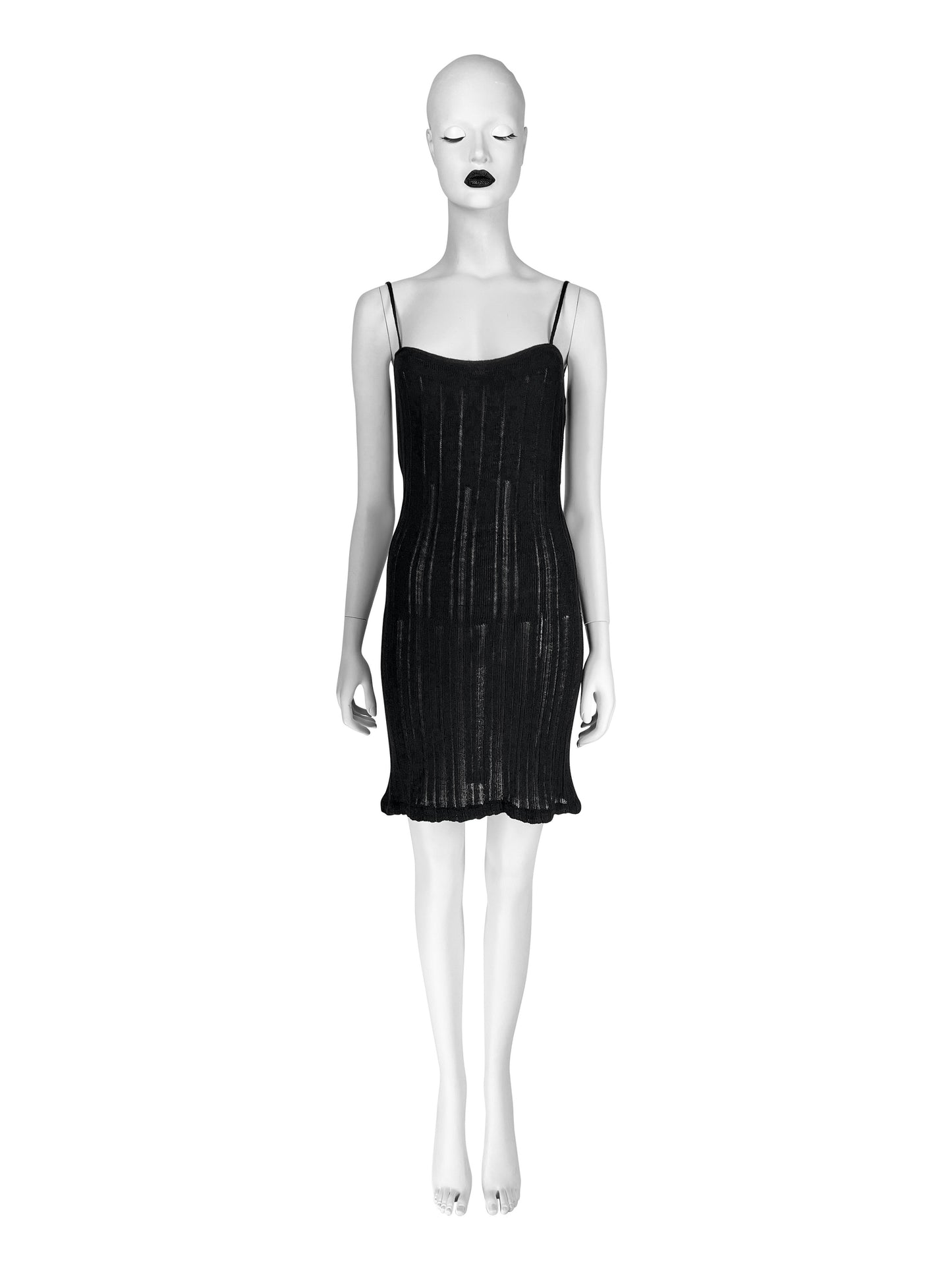 Gucci by Tom Ford Spring 1997 Black Open Work Knit Runway Dress