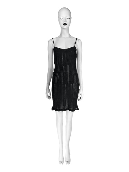Gucci by Tom Ford Spring 1997 Black Open Work Knit Runway Dress