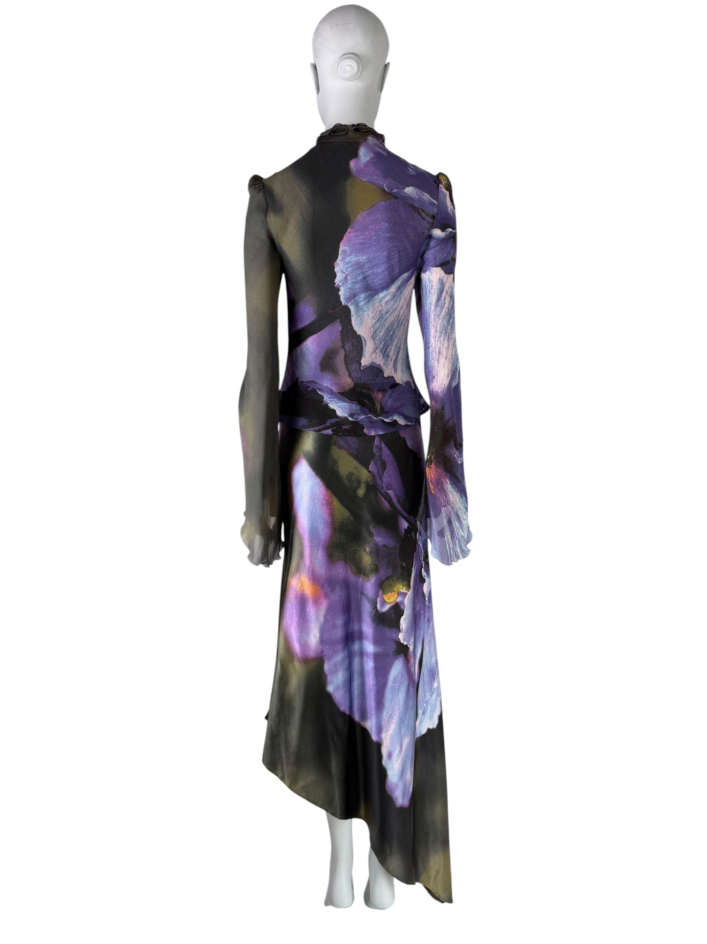 Roberto Cavalli Fall 1999 Iris Print Silk Ensemble