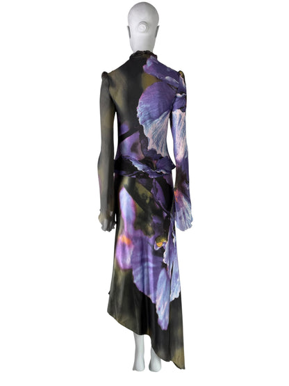 Roberto Cavalli Fall 1999 Iris Print Silk Ensemble