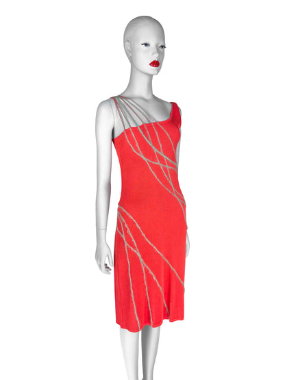 Gianni Versace Spring 1998 Red-Orange Knit Mini Dress with Mohair Detailing