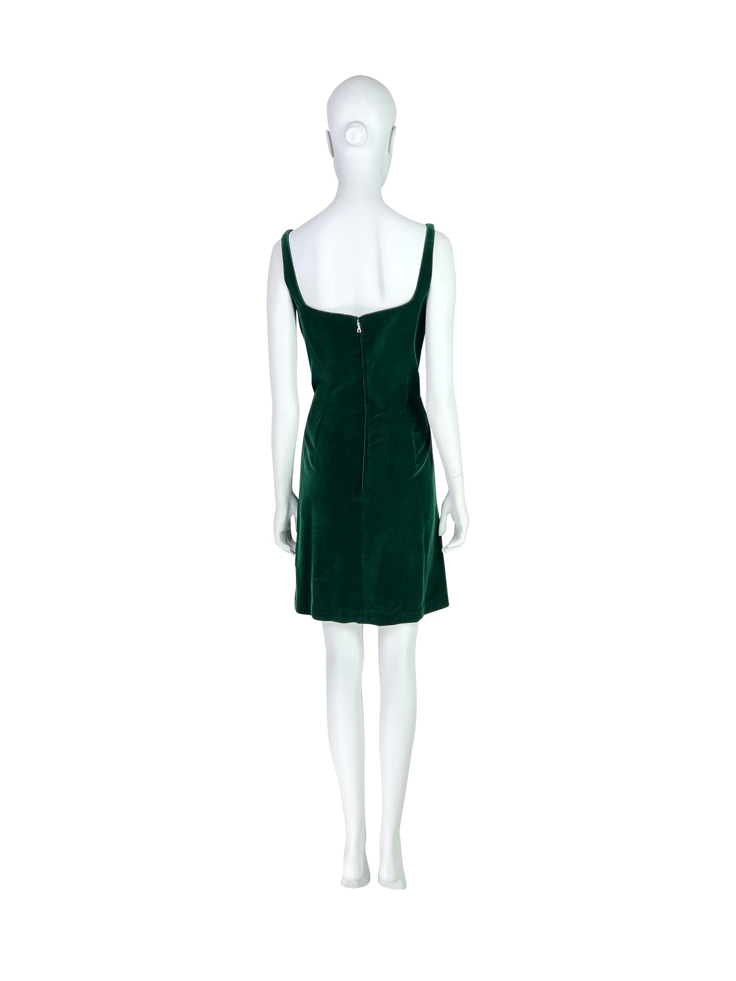 Mid 1990s Thierry Mugler Emerald Velvet Mini Dress