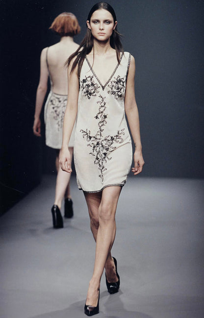 Prada Fall 1997 Beaded Off-white Velvet Dress