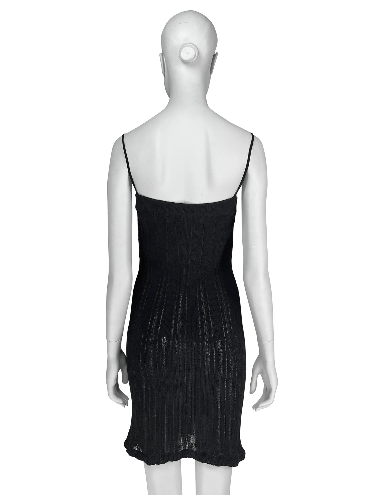 Gucci by Tom Ford Spring 1997 Black Open Work Knit Runway Dress