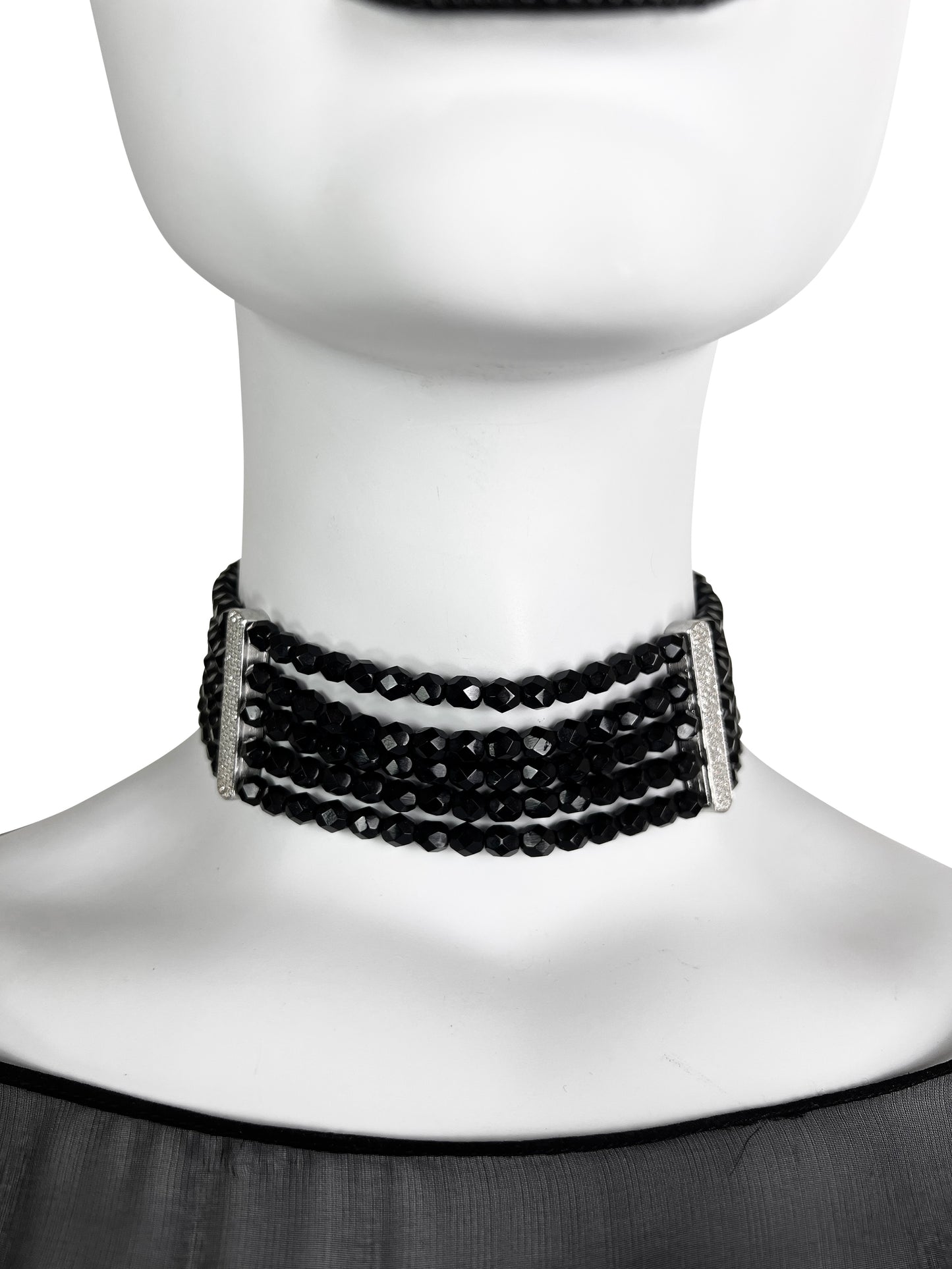 Dior by John Galliano c. 1999 Multistrand Black Choker with Pavé Hardware