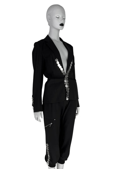 Dior by John Galliano Spring 2004 Black Suit with Silver Logo Coins