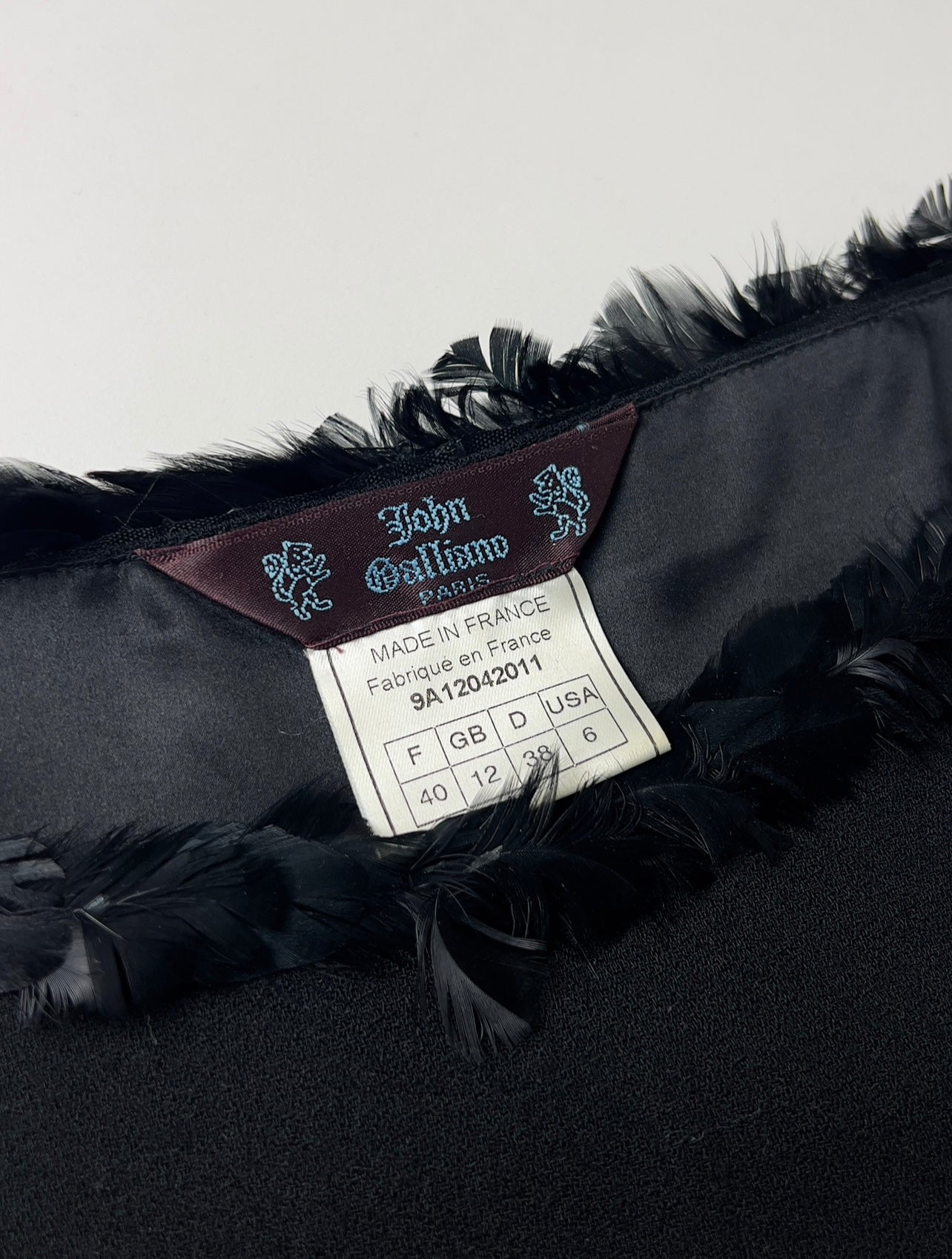John Galliano Fall 1999 Feather-Trimmed Wool Little Black Dress