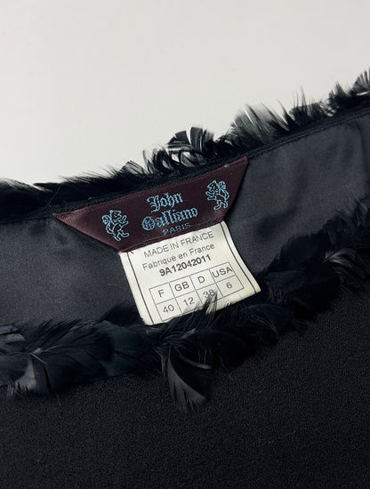 John Galliano Fall 1999 Feather-Trimmed Wool Little Black Dress