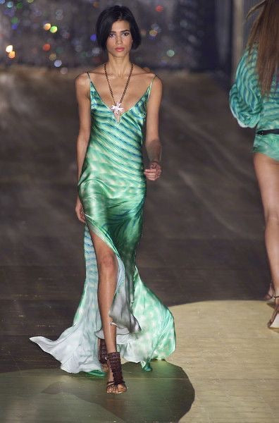 Roberto Cavalli Spring 2001 Pool Print Silk Bias-Cut Maxi Dress