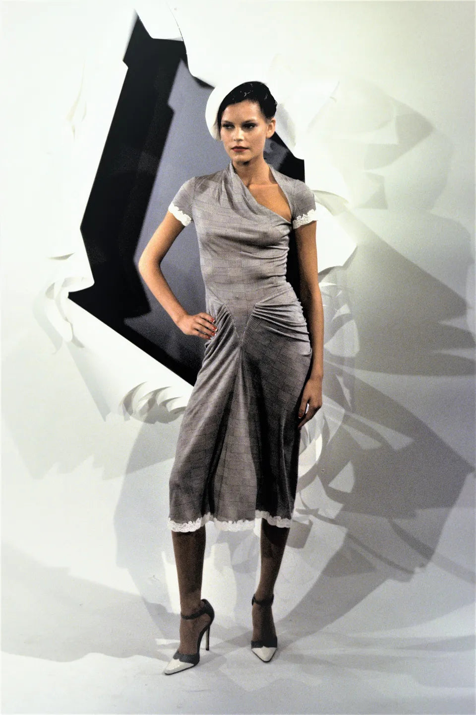 Dior Spring 2000 Plaid Print Silk Draped Jersey Dress