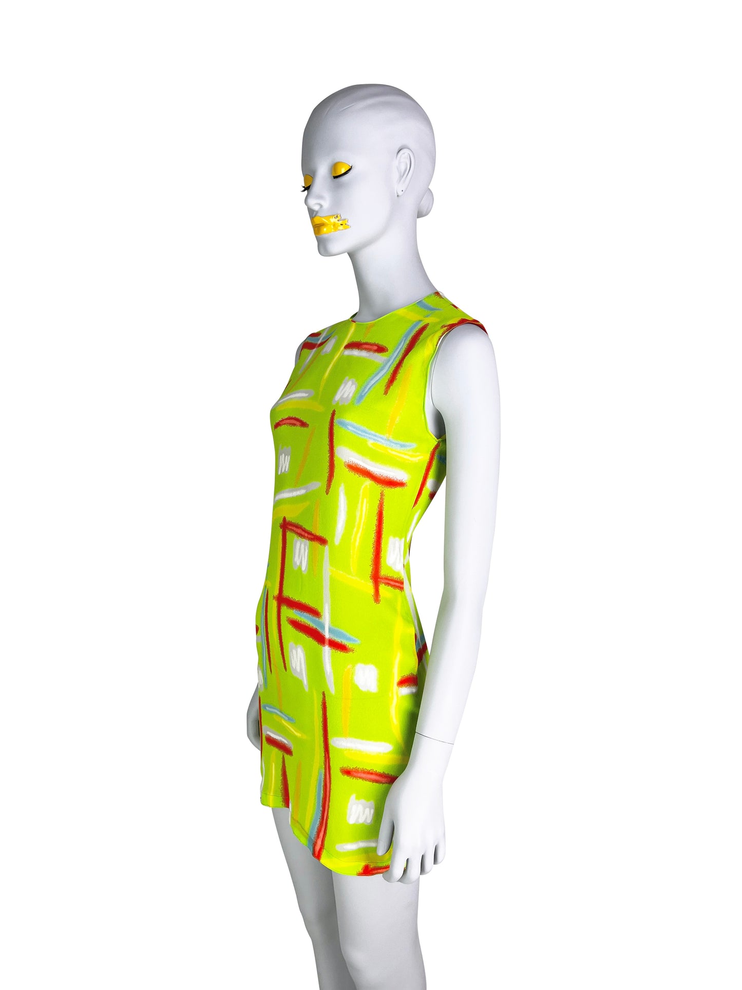 Gianni Versace Spring 1996 Neon Green Highlighter Print Silk Dress