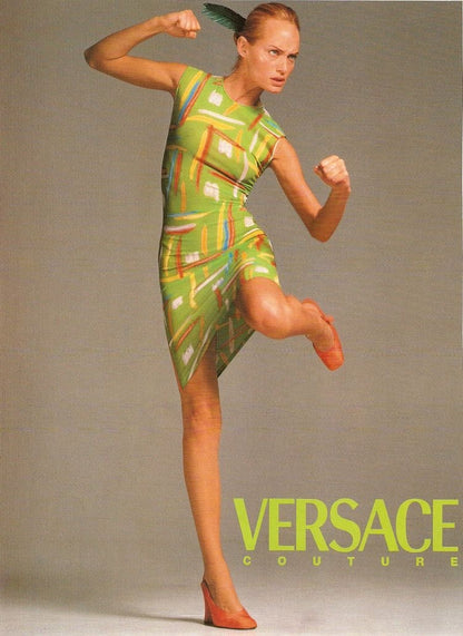 Gianni Versace Spring 1996 Neon Green Highlighter Print Silk Dress