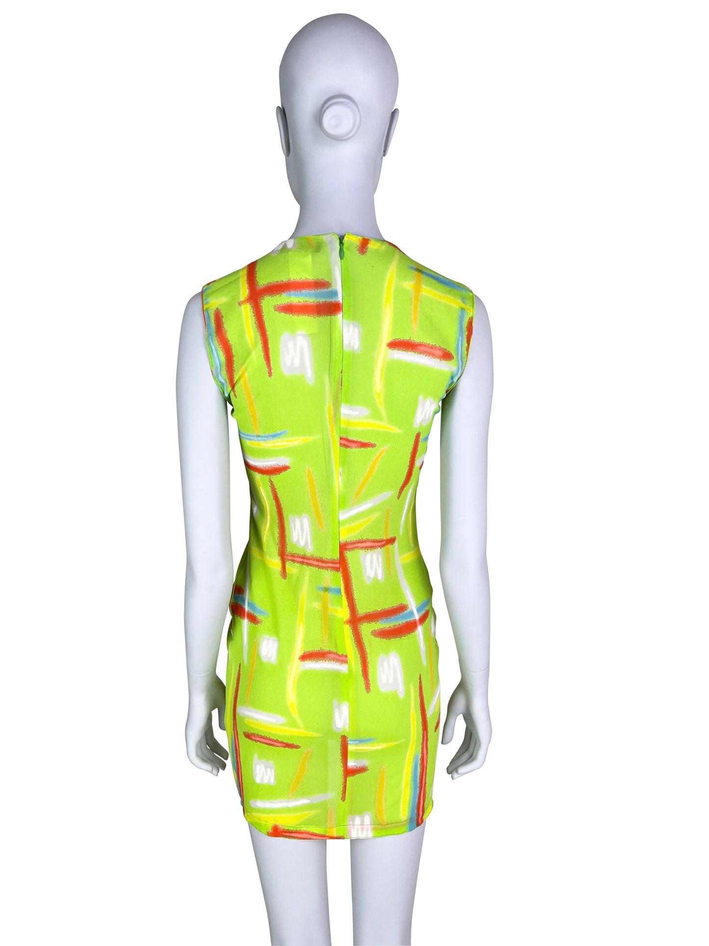 Gianni Versace Spring 1996 Neon Green Highlighter Print Silk Dress