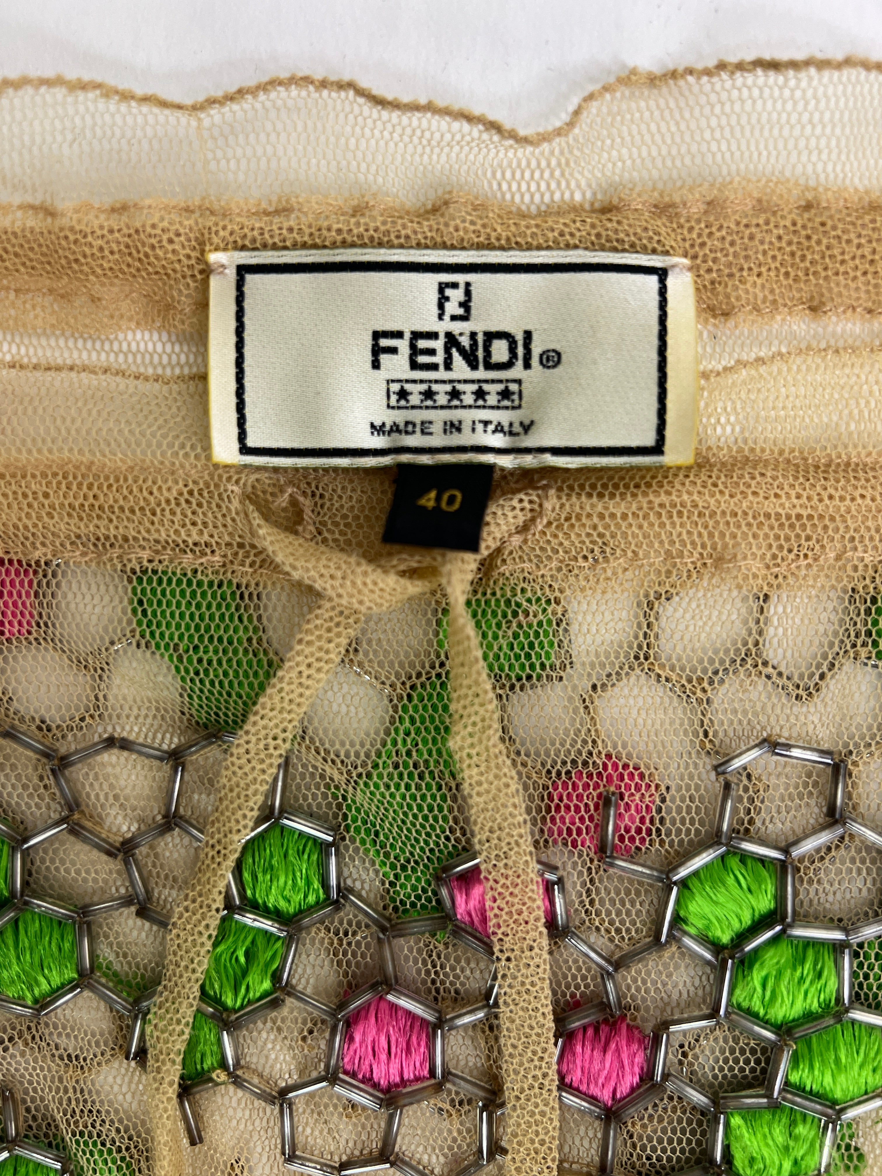 Fendi Spring 2000 Embroidered Mesh Ensemble