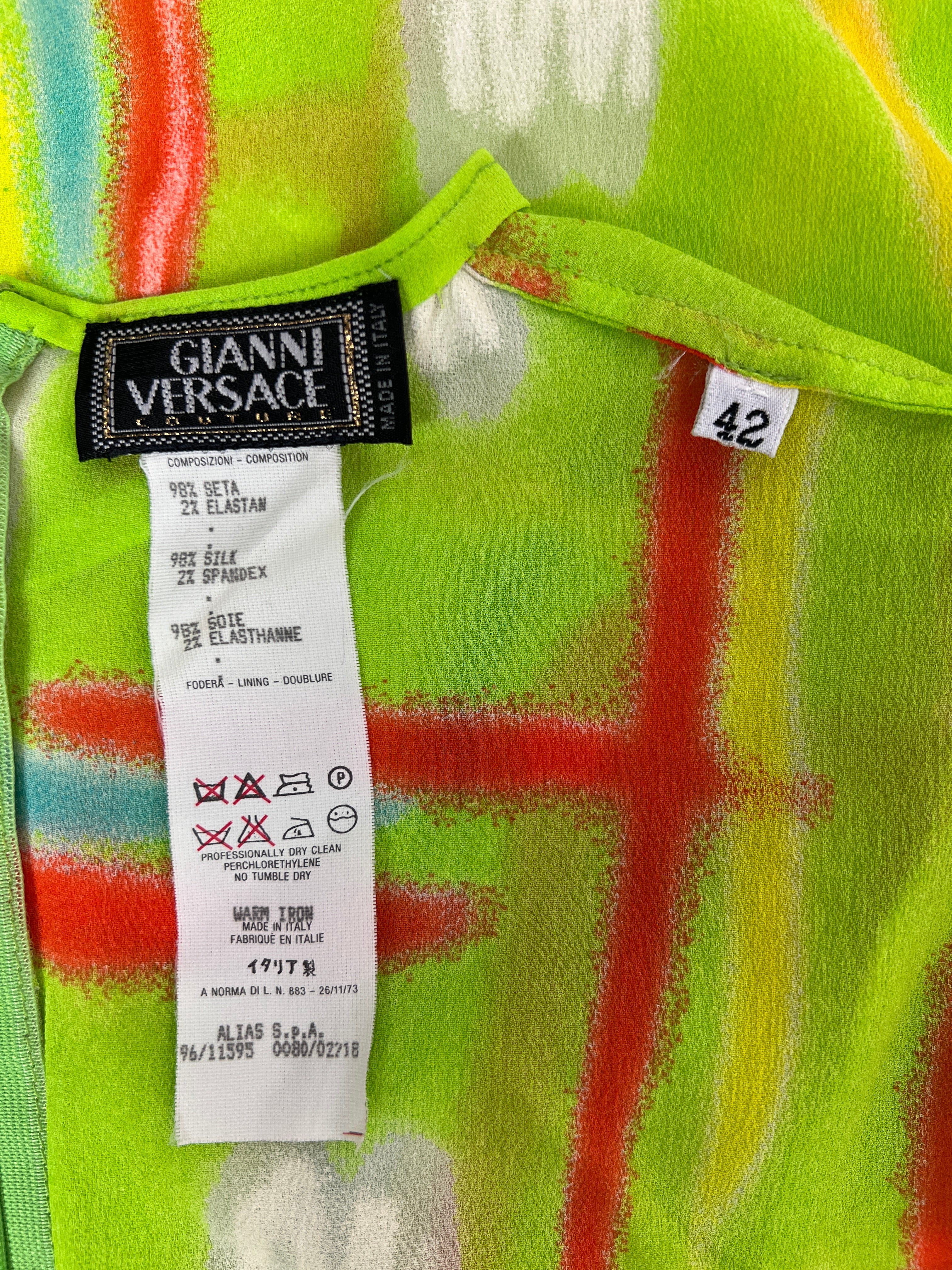 Gianni Versace Spring 1996 Neon Green Highlighter Print Silk Dress