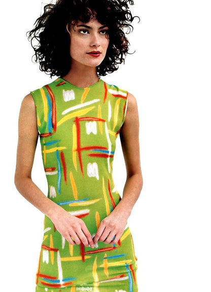 Gianni Versace Spring 1996 Neon Green Highlighter Print Silk Dress