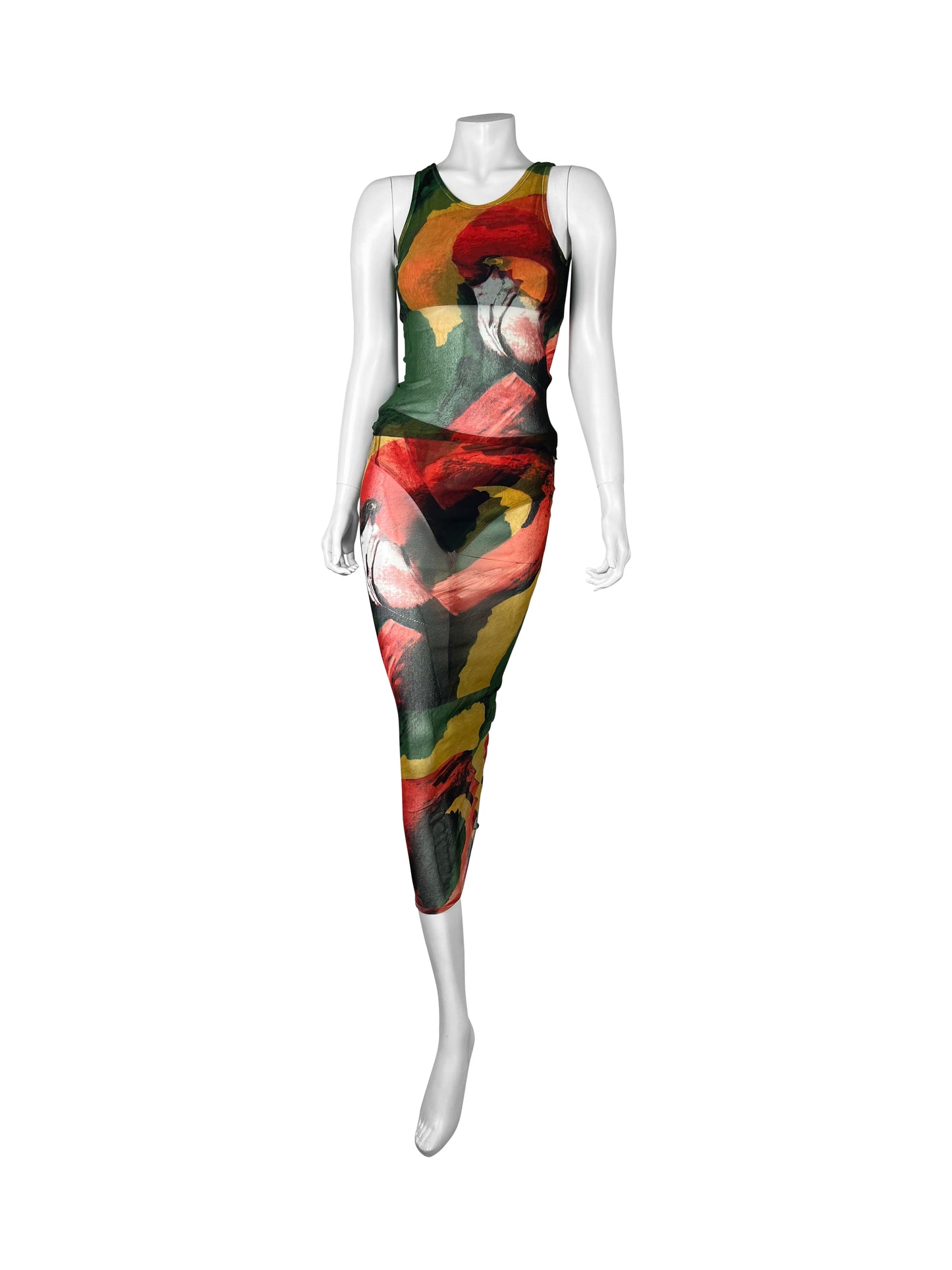 Jean-Paul Gaultier Spring 1996 Flamingo Print Mesh Set