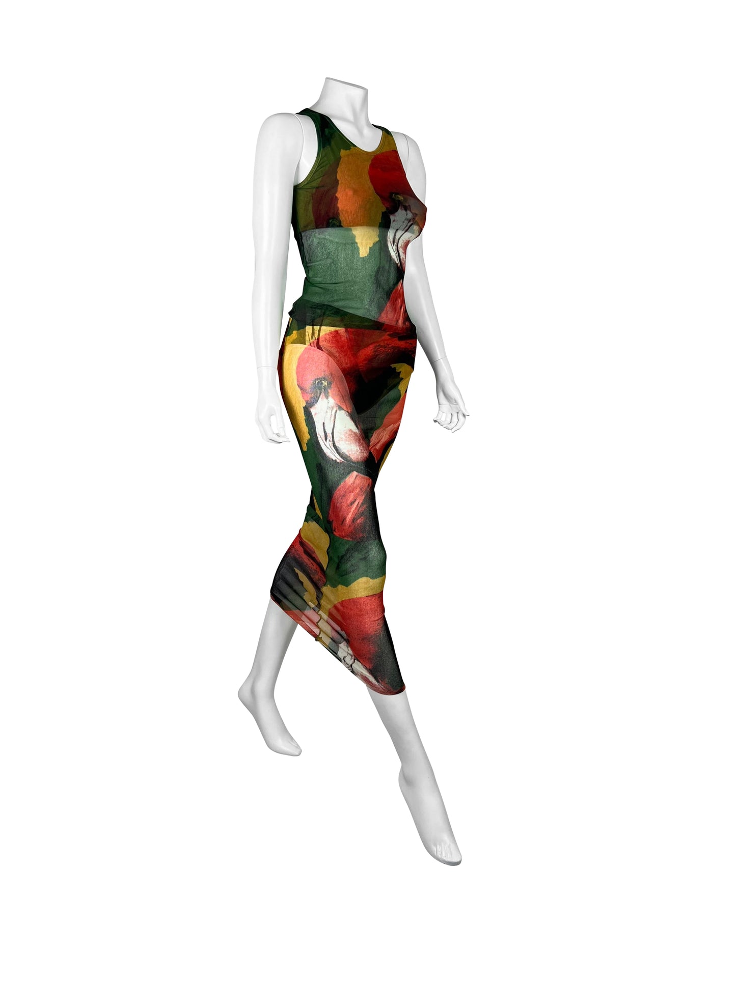 Jean-Paul Gaultier Spring 1996 Flamingo Print Mesh Set